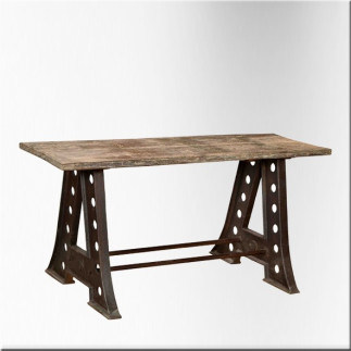 Rectangular iron and teackwood table