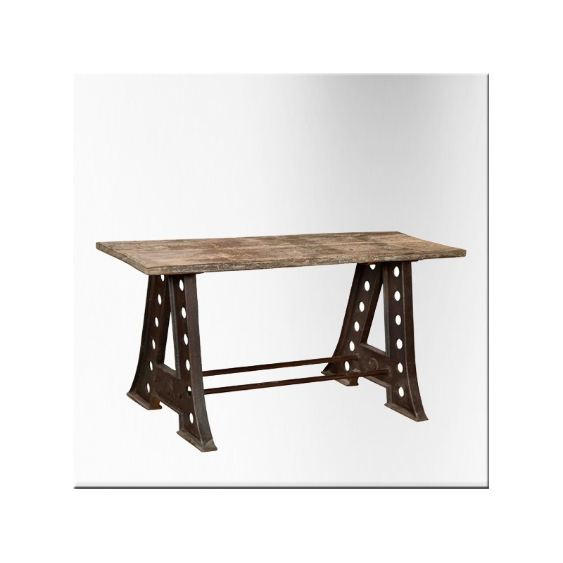 Rectangular iron and teackwood table