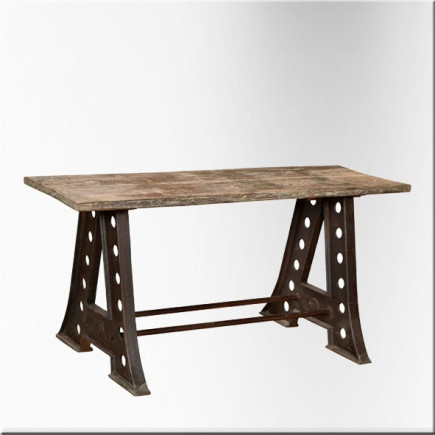Rectangular iron and teackwood table