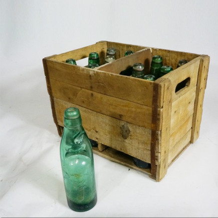 Wooden tray with 12 soda bottles