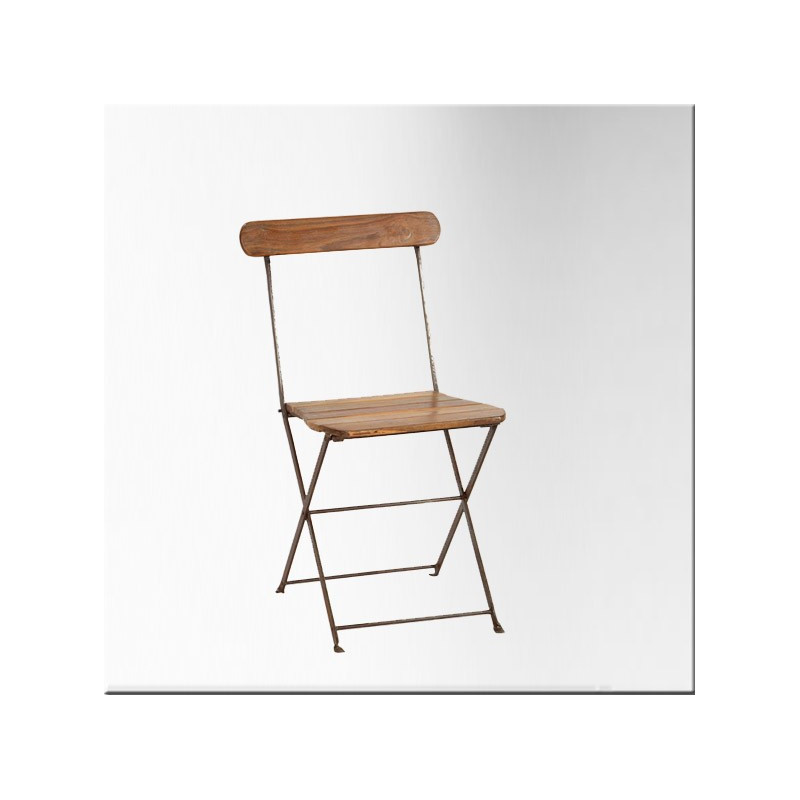 Chaise de jardin pliante en fer et lattes de bois