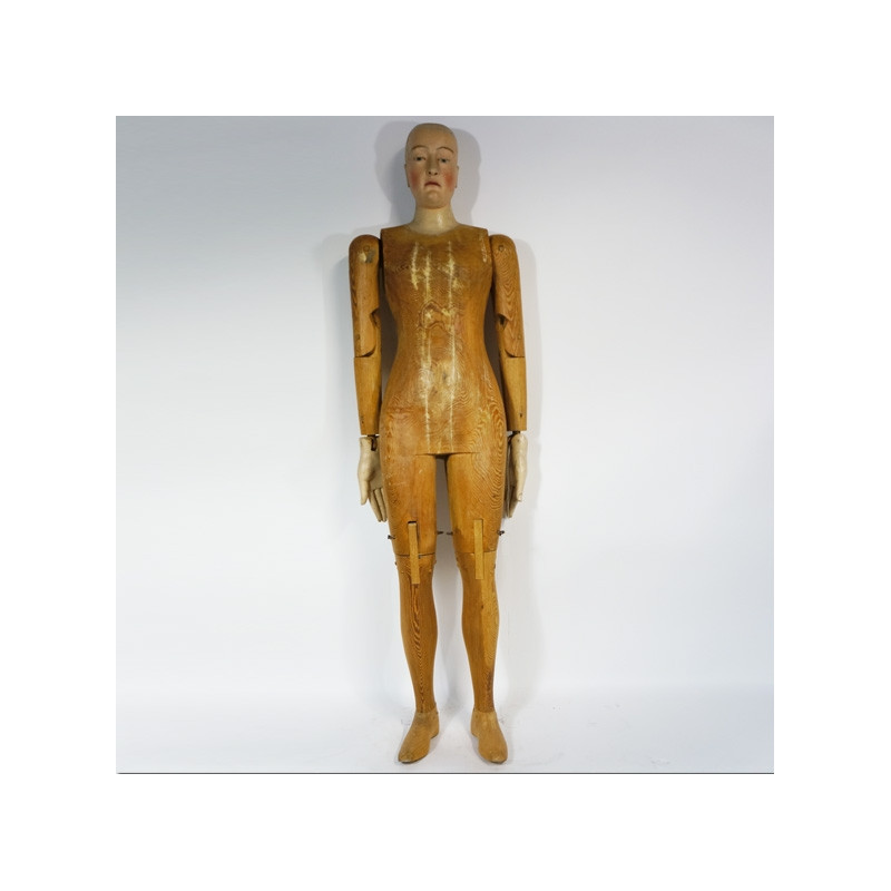 Mannequin articulé en sapin sculpté avec tête et mains peintes fin XIXème siècle