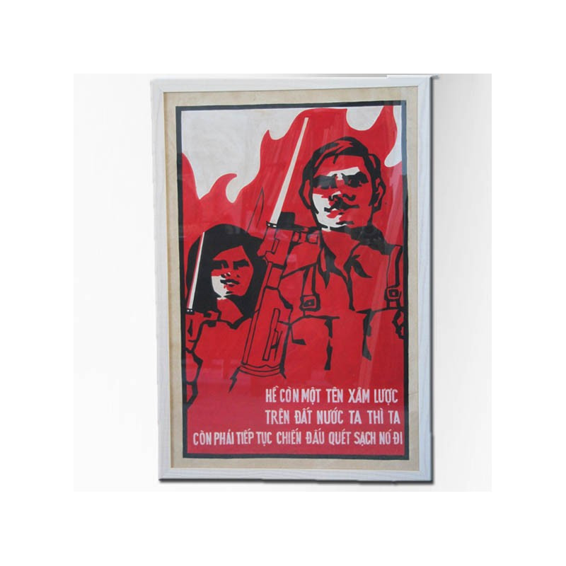 Affiche originale de propagande vietnamienne encadrée