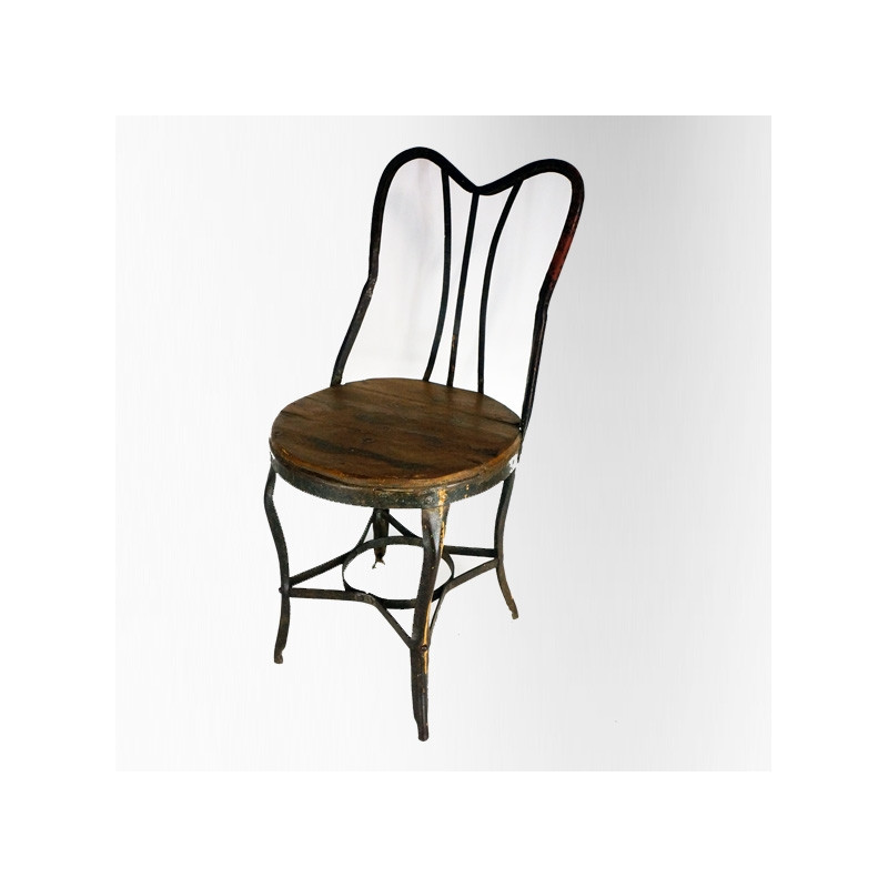 Chaise de jardin en fer et bois dossier lyre