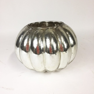 Vase boule de forme godronné en verre argenté