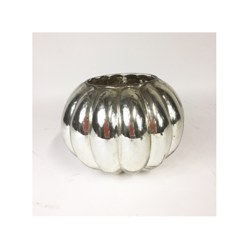 Vase boule en verre argenté