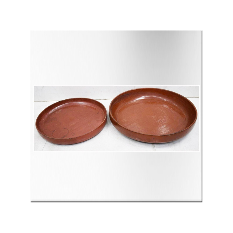 Birman red lacquered round tray
