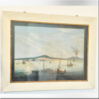 Gouache Napolitaine, baie de Naple. XIXème S.