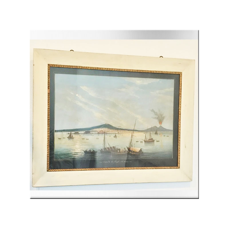 Gouache Napolitaine baie de Naples XIXème siècle