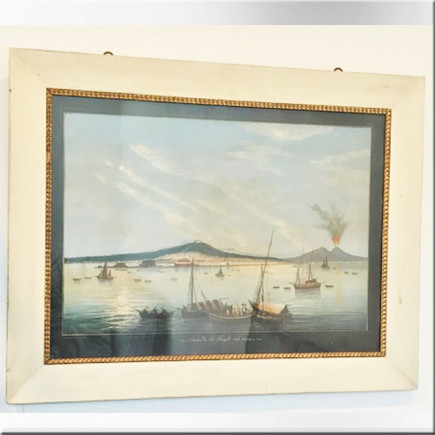 Gouache Napolitaine, baie de Naple. XIXème S.