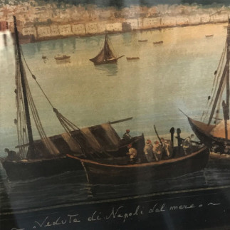 Gouache Napolitaine, baie de Naple. XIXème S.