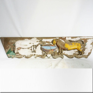 Panneau mural en teck sculpté (lion et vache)