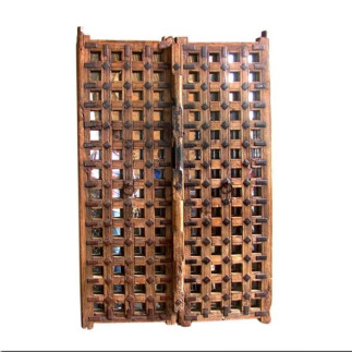 Portes de Jaisalmer en teck et miroir (Paire de) (Petit modèle)