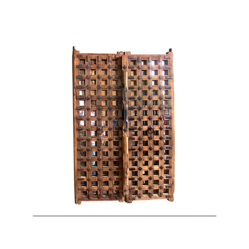Pair of Jaisalmer doors in teak and mirror