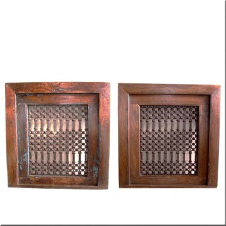  Moucharabiehs in teak and iron (Pair of)