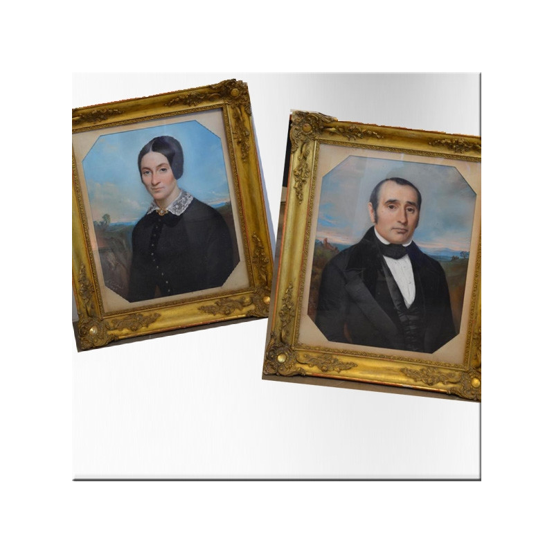 Pair of pastel portraits 19th century