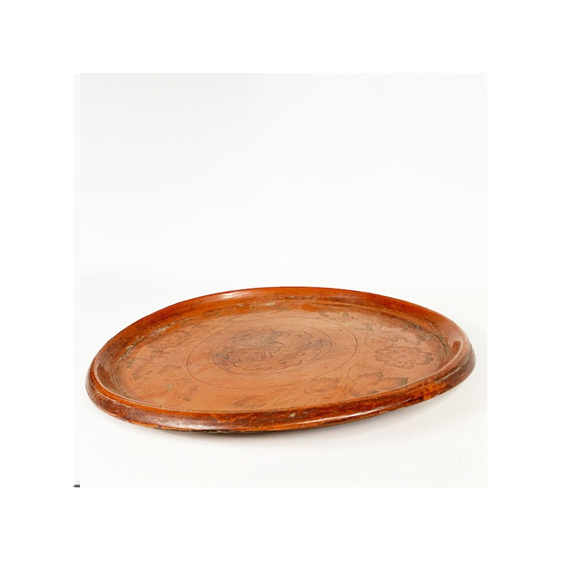 Plateau oval en bois laqué rouge