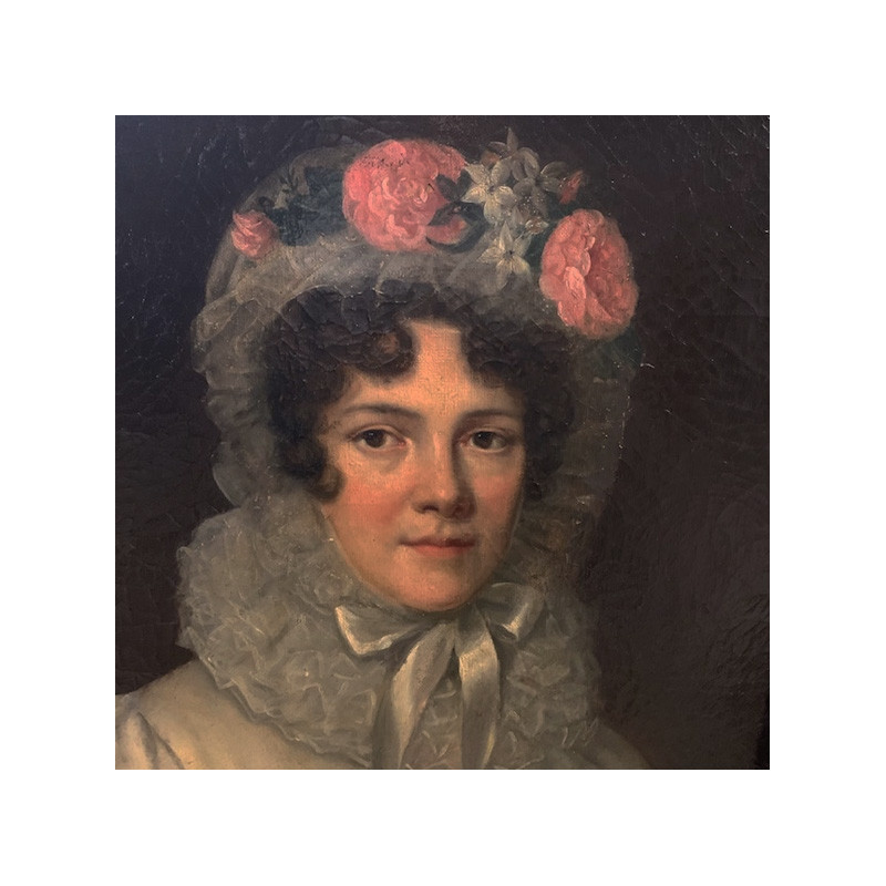 Huile sur toile. Portrait de Marie Charlotte Hyacinthe de la Vallée Rarécourt de Prinodan