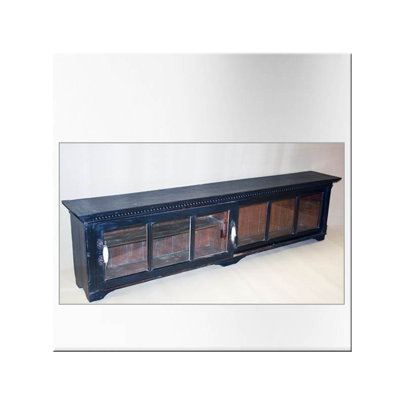 Black lacquered low sideboard with 2 sliding doors