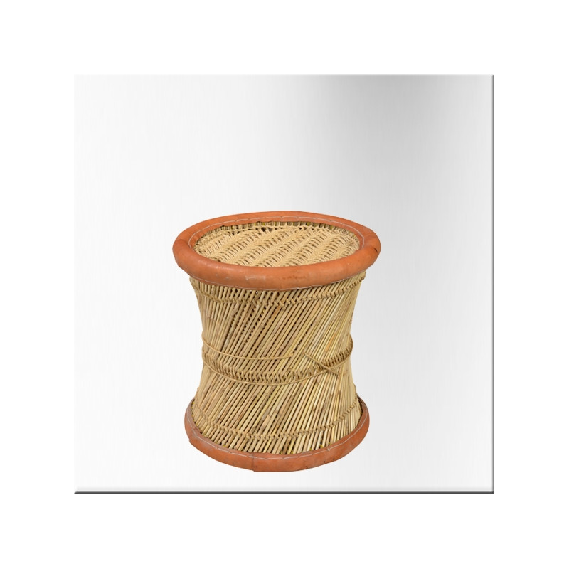 Tabouret en osier assise en corde bord cuir