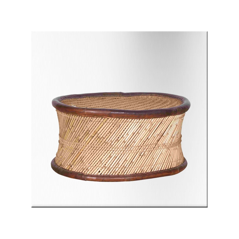 Table basse ovale en osier, corde bord cuir
