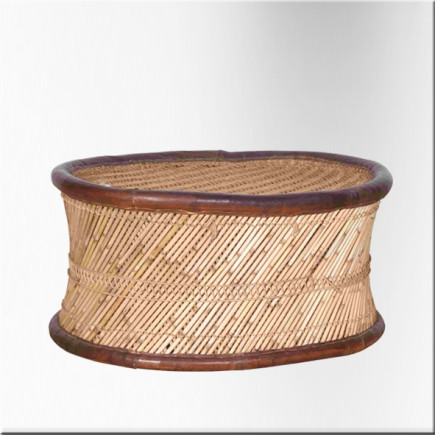 Table basse ovale en osier, corde bord cuir