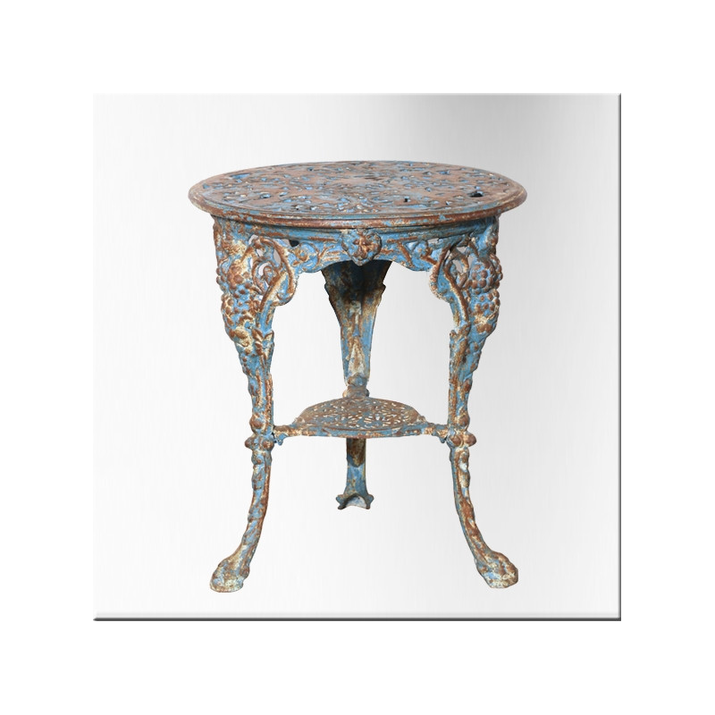 Round cast iron blue lacquered table