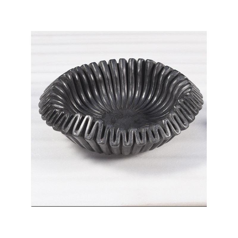 Plat rond festonné en marbre gris