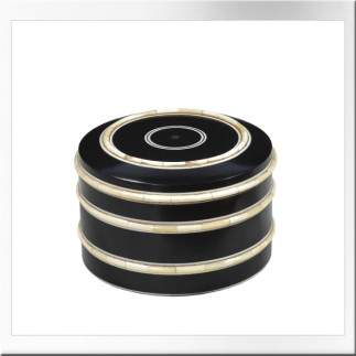 Boite ronde à couvercle en bois teinté et os de chameau