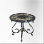 Table ronde pied en fer & plateau en marbre noir/marqueterie