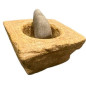 Square shaped mortar in Jaisalmer yellow marble Accompanied by a pestle granite India 18th Century