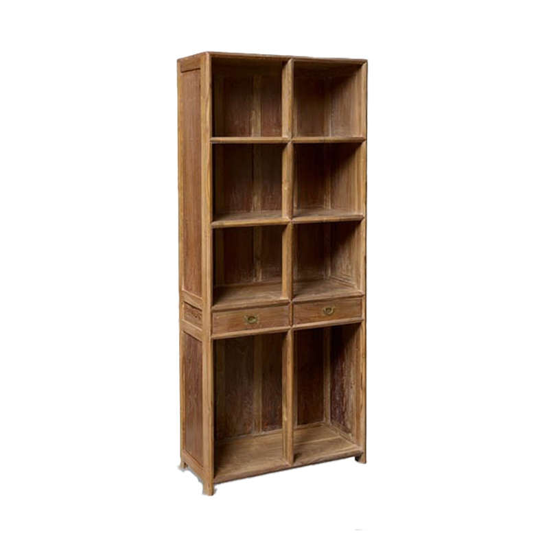 Teakwood bookcase - 8 racks, 2 drawers