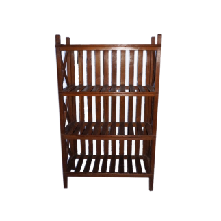 Teakwood display shelf with X-shaped sides