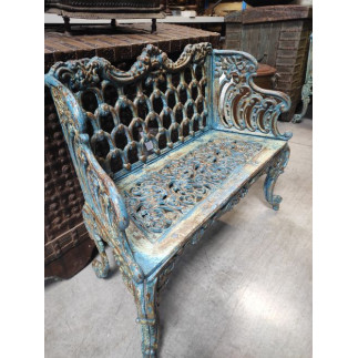 Banc de jardin Anglais laqué bleu en fonte