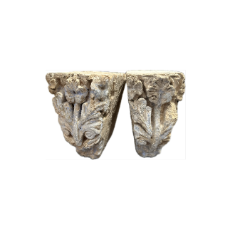 Pair of stone modillions carved in high relief 15th 16th century