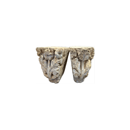 Pair of stone modillions carved in high relief 15th 16th century