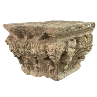 Pair of corner capitals in carved stone décorated with stylised foliage and flowers 13th century