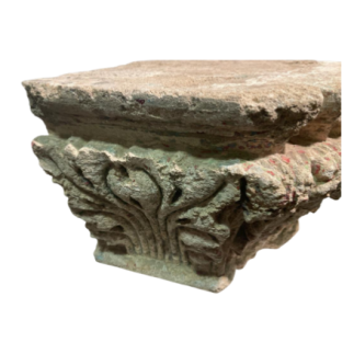 Pair of corner capitals in carved stone décorated with stylised foliage and flowers 13th century