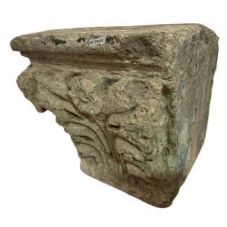 Pair of corner capitals in carved stone décorated with stylised foliage and flowers 13th century