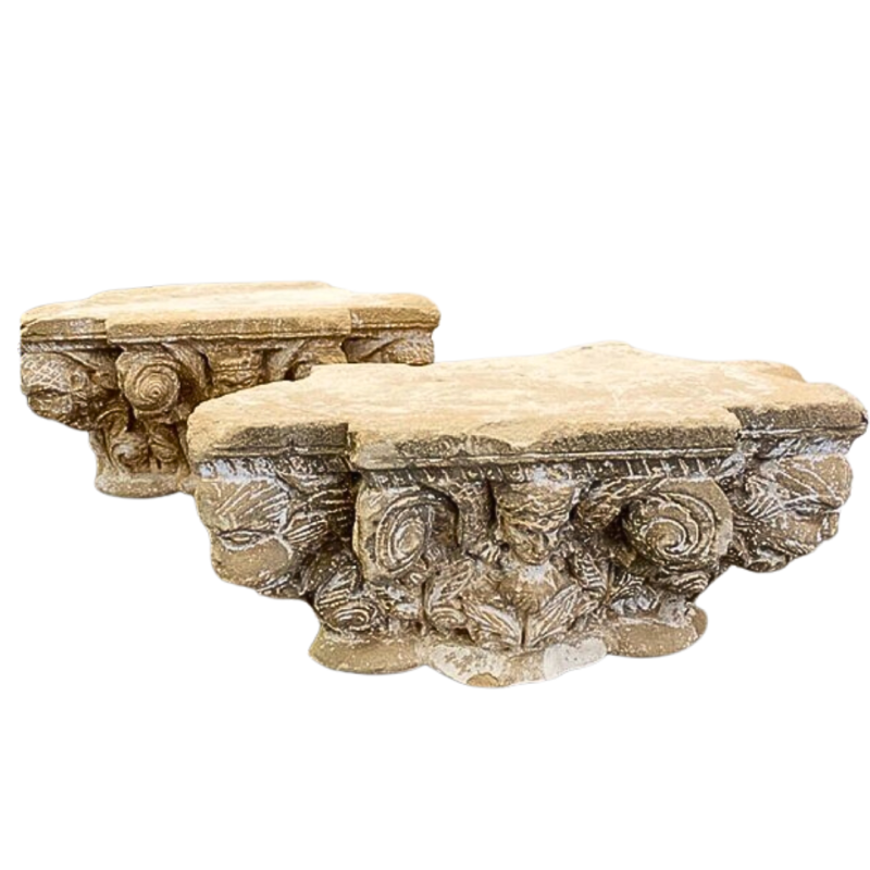 Pair of wall mount capitals carved stone in high relief India 14th -15th century