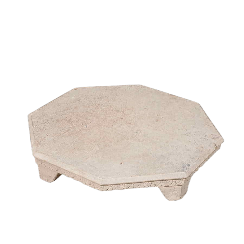 One-piece octagonal base in carved marble stone 17th century