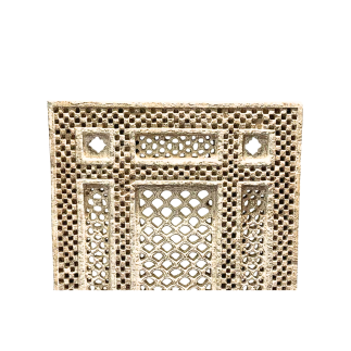 Pair of tall rectangular one-piece beige sandstone lattice panels 18th century