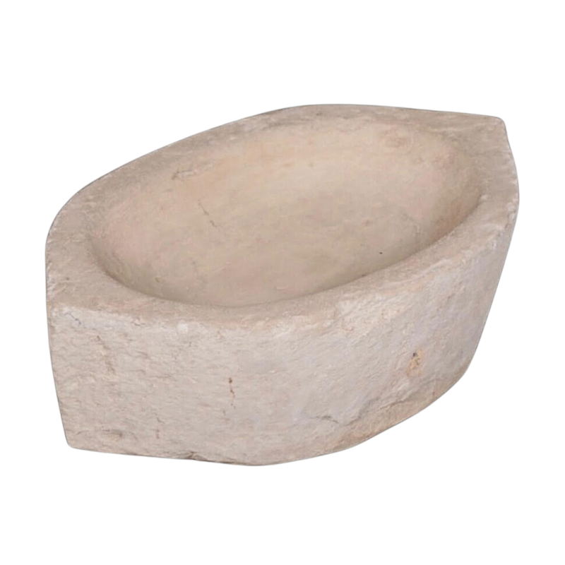 Oval white marble basin with two side pinches India 18th century