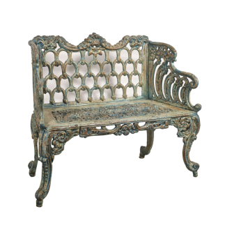 Banc de jardin Anglais laqué bleu en fonte