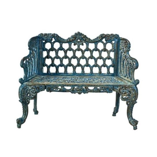 Banc de jardin Anglais laqué bleu en fonte