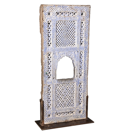 Haut panneau rectangulaire en grès beige monobloc claustra Inde début XVIIIème siècle