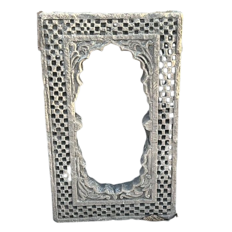Small rectangular monolithic sandstone window trepan-carved India early 18th century