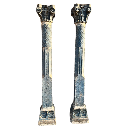 Pair of monobloc columns in blue lacquered sandstone North India state of Rajasthan 18th Century