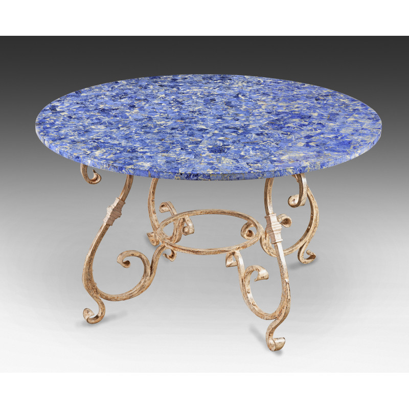 Round table in gray marble and Lapis-Lazuli iron feet