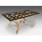 Rectangular marble and marquetry table with iron foot